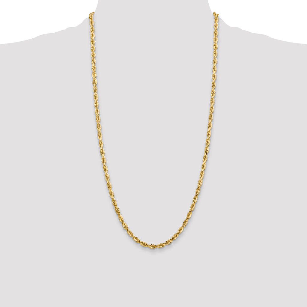 14K 8 Inch 4.5mm Diamond-Cut Quadruple Rope Lobster Clasp Chain