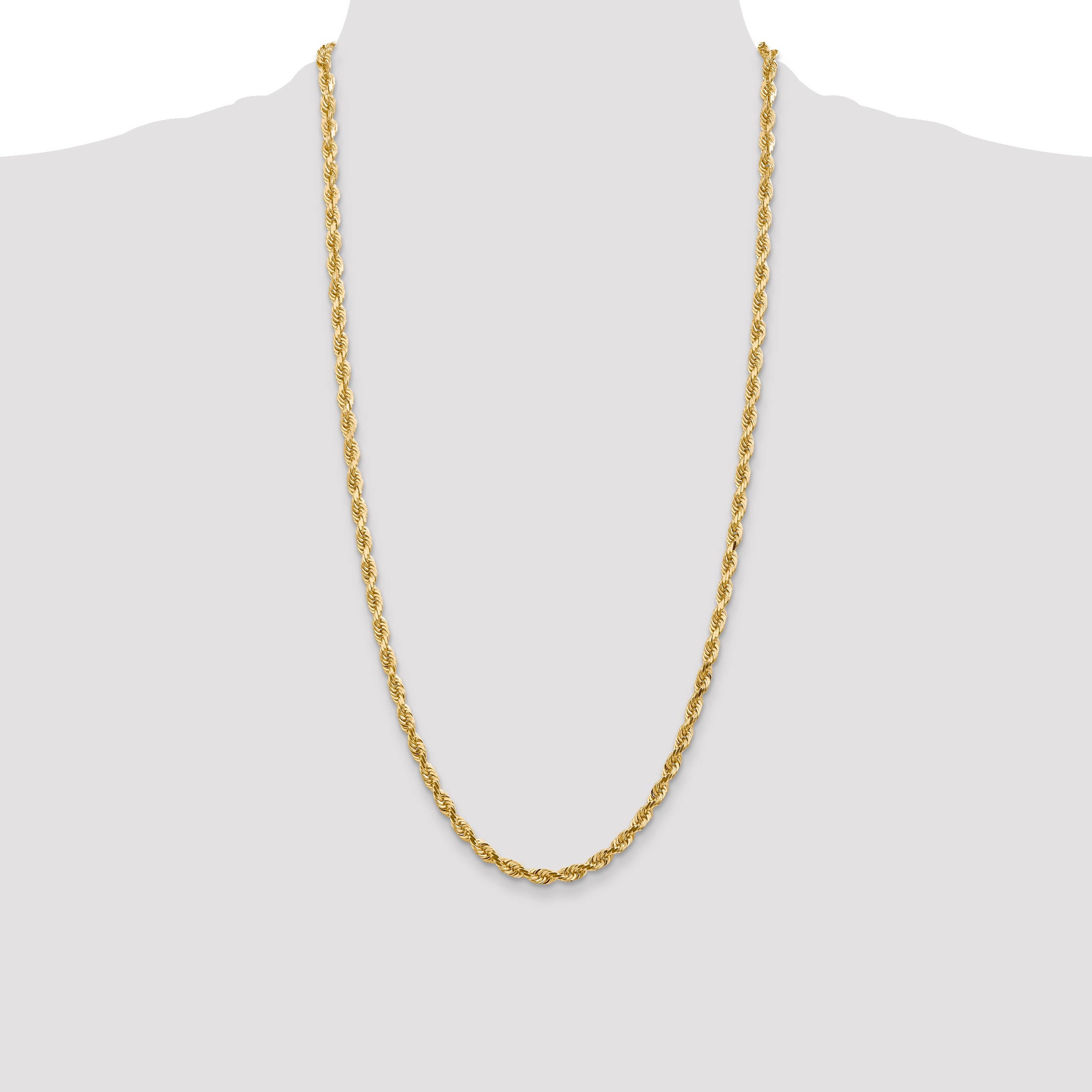 14K 8 Inch 4.5mm Diamond-Cut Quadruple Rope Lobster Clasp Chain