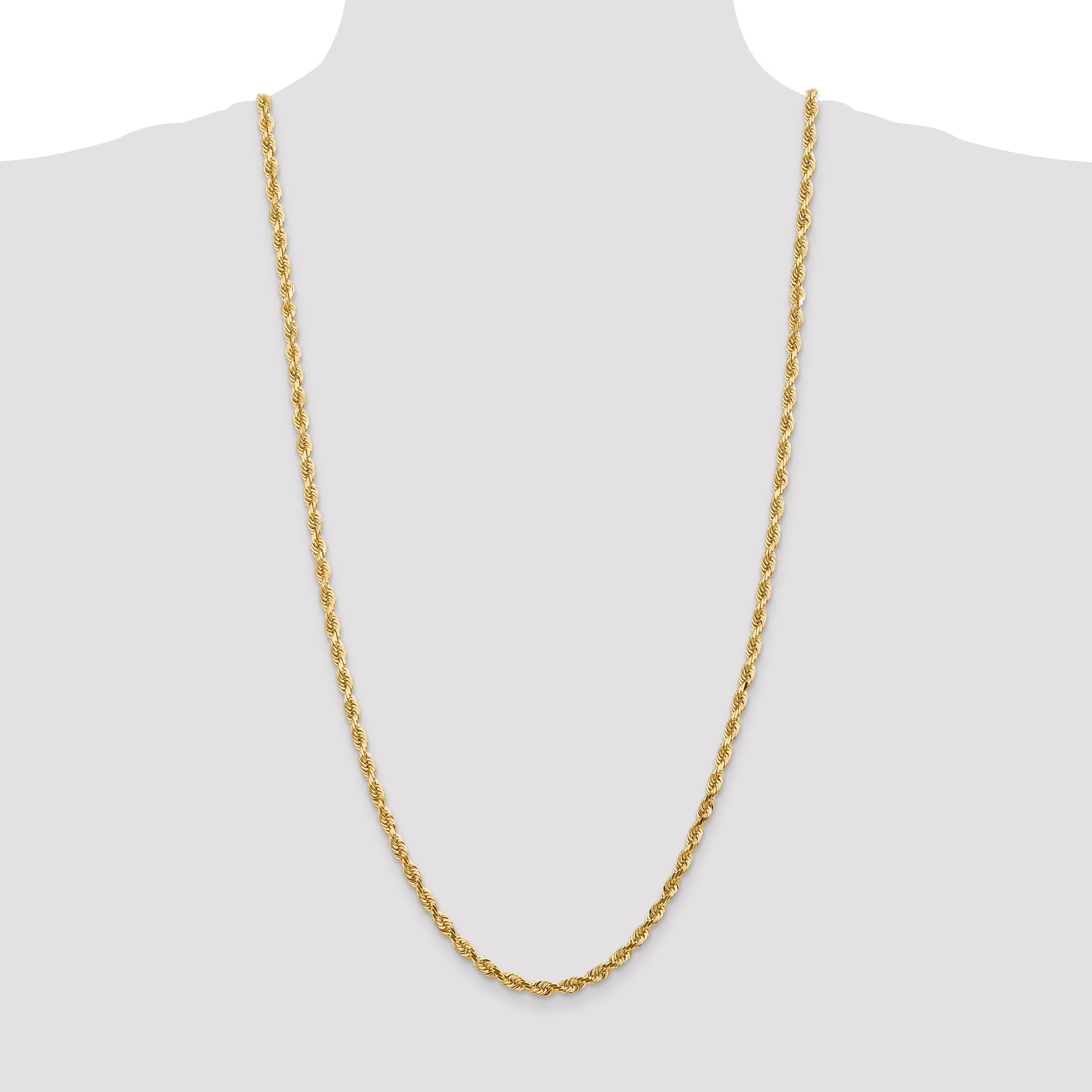 14K 8 Inch 4.5mm Diamond-Cut Quadruple Rope Lobster Clasp Chain