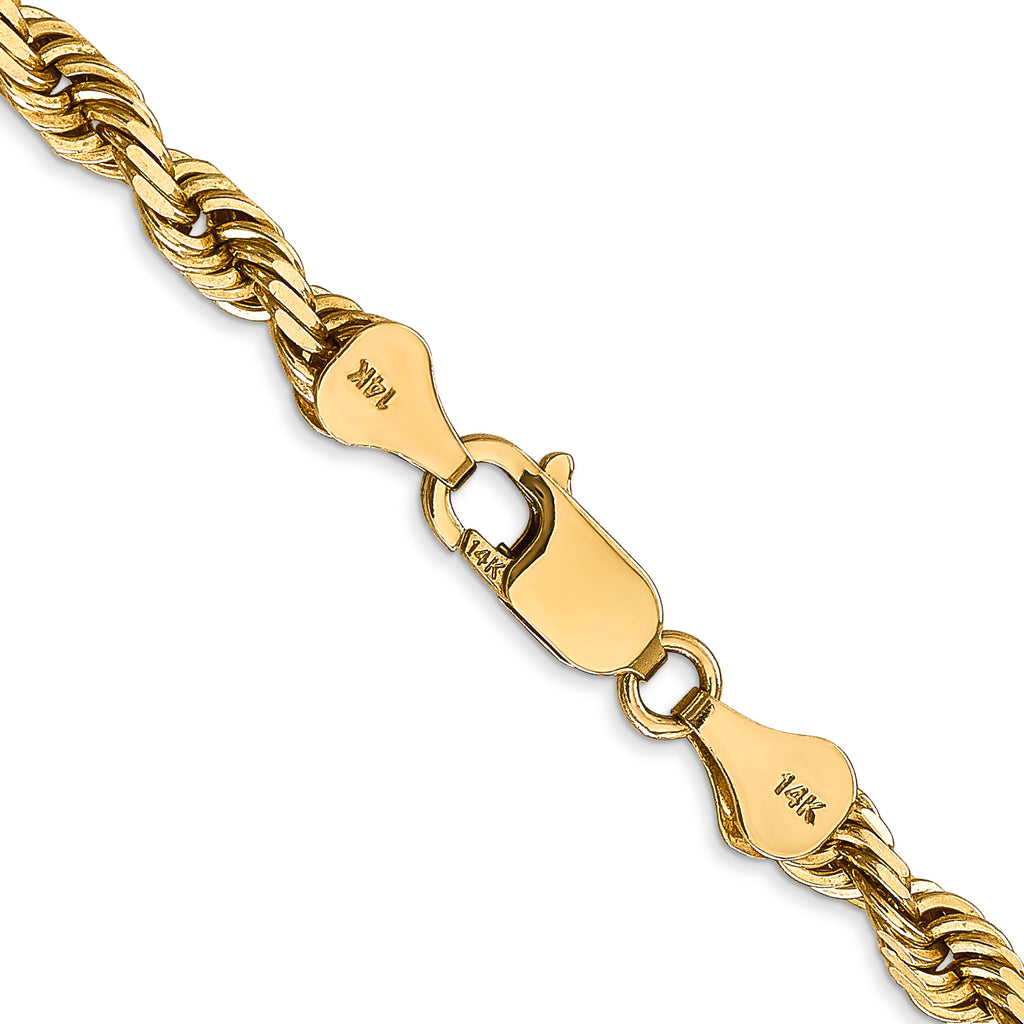 14K Yellow Gold Solid Diamond-Cut Rope Chain Necklace 5mm
