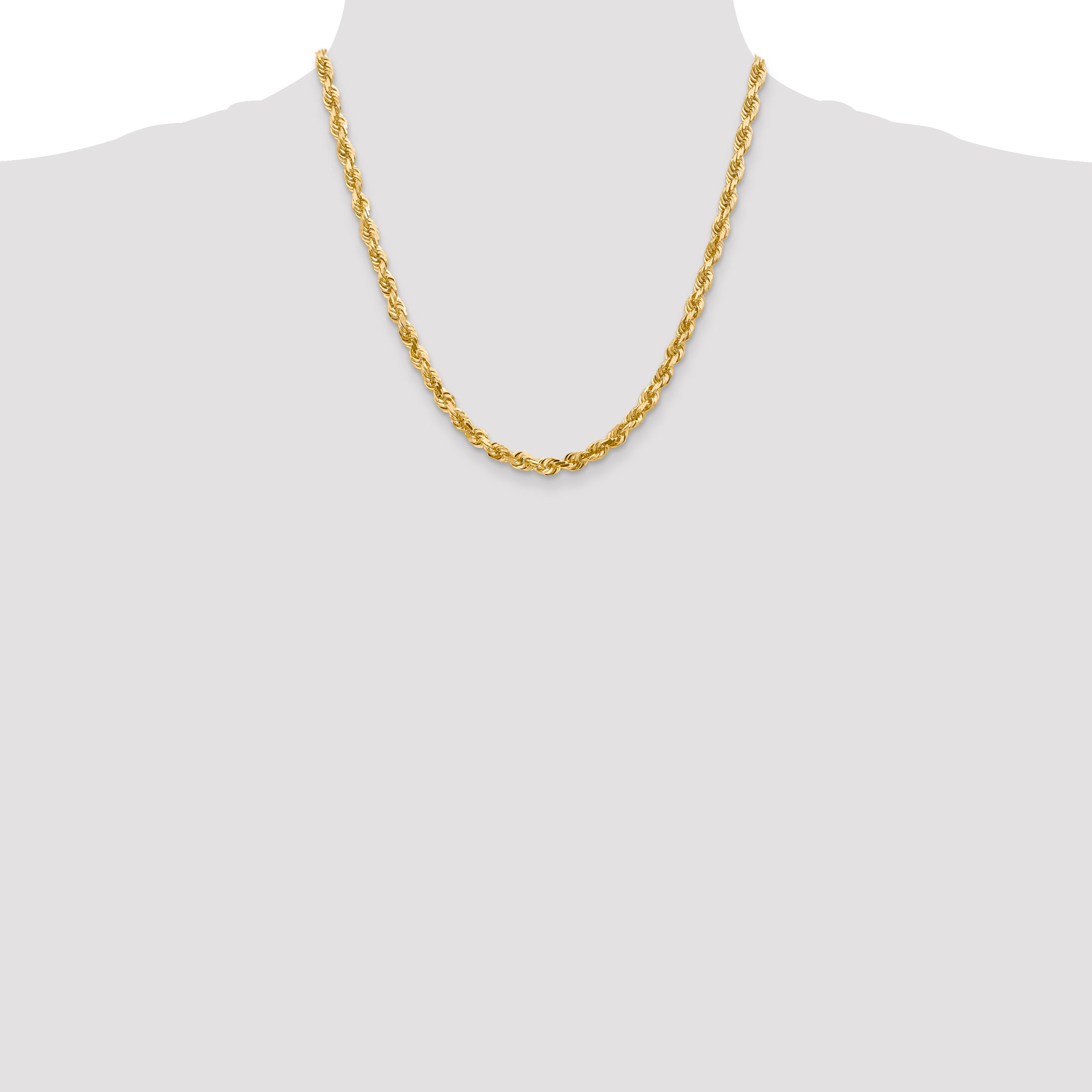 14K Yellow Gold Solid Diamond-Cut Rope Chain Necklace 5mm