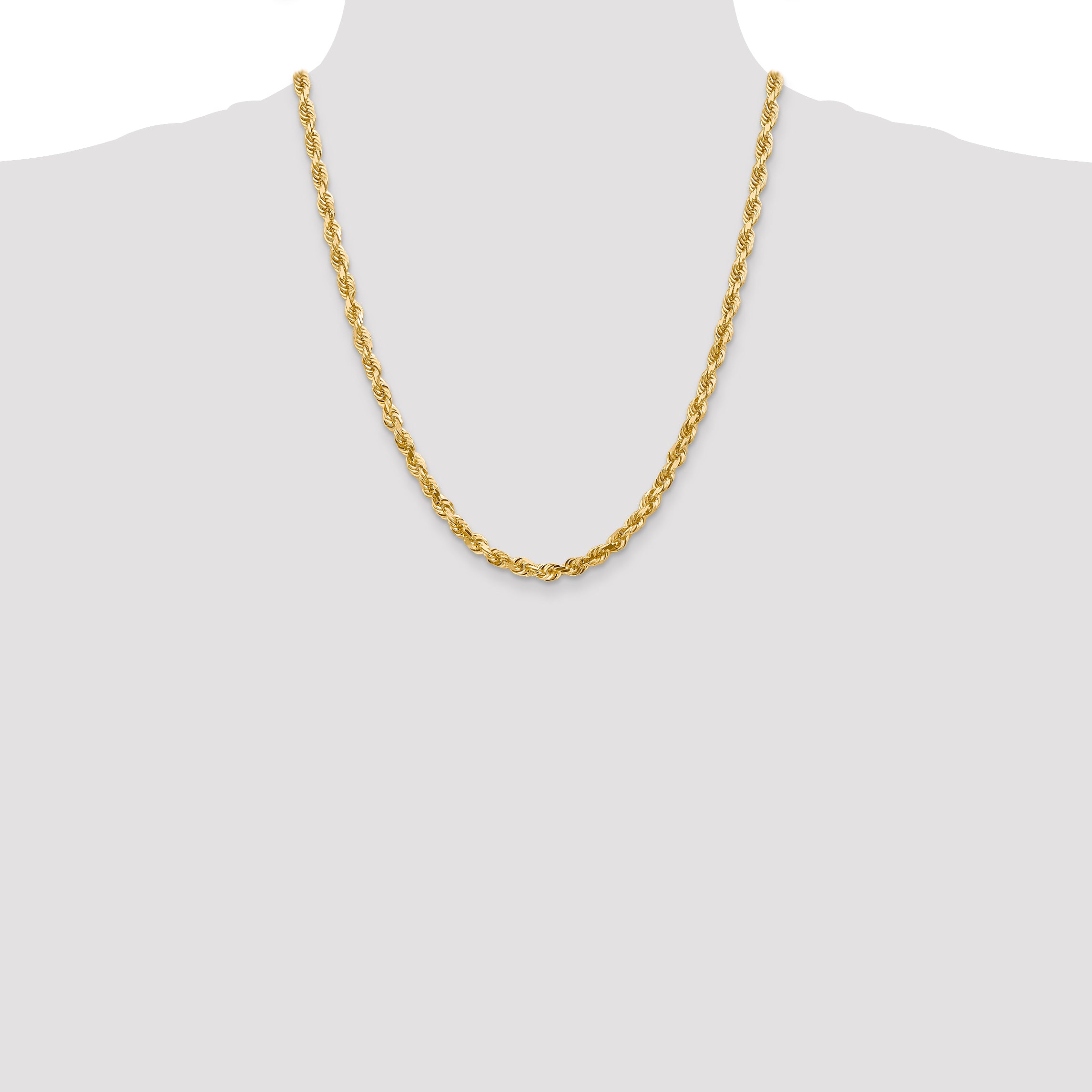 14K 22 Inch 5mm Diamond-Cut Quadruple Rope Lobster Clasp Chain