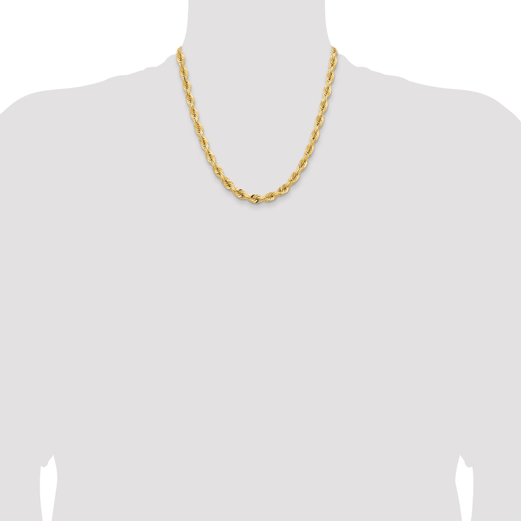 14K 20 Inch 7mm Diamond-Cut Quadruple Rope Fancy Lobster Clasp Chain