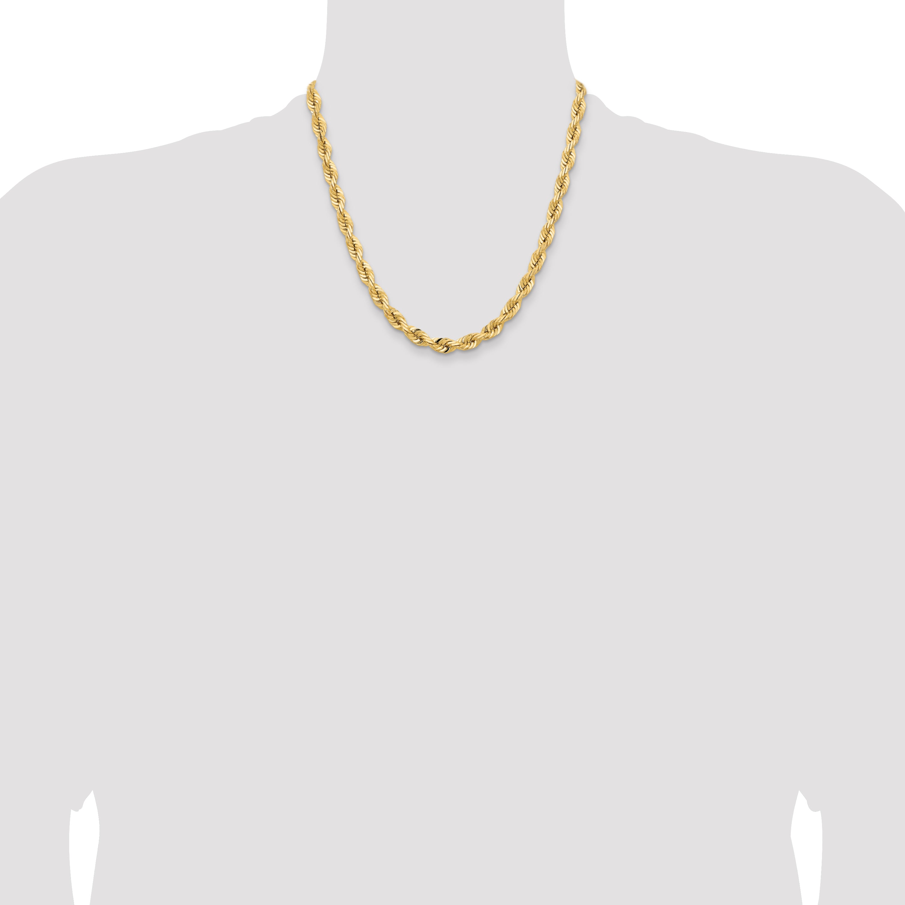 14K 20 Inch 7mm Diamond-Cut Quadruple Rope Fancy Lobster Clasp Chain