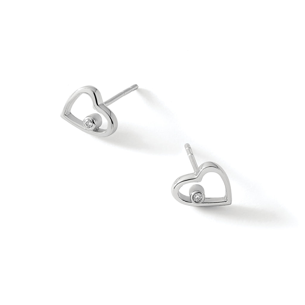 Diamond Open Heart Stud Earrings in Sterling Silver, 1.3mm (0.02 ct. tw.) - Sophia Jewelers