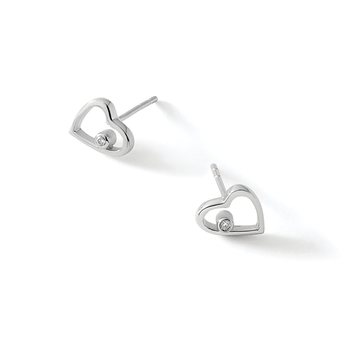 Diamond Open Heart Stud Earrings in Sterling Silver, 1.3mm (0.02 ct. tw.) - Sophia Jewelers