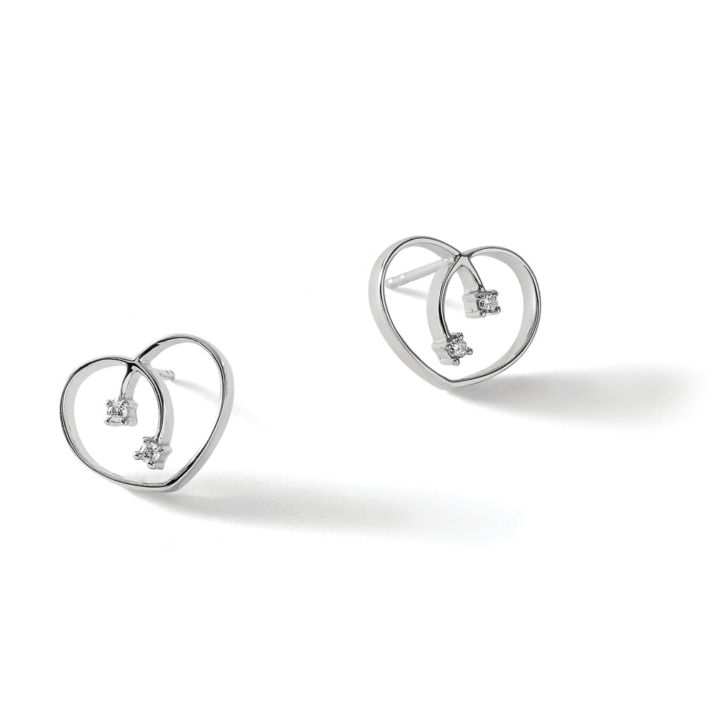 Diamond Heart Stud Earrings in Sterling Silver, 1.3mm (0.04 ct. tw.) - Sophia Jewelers