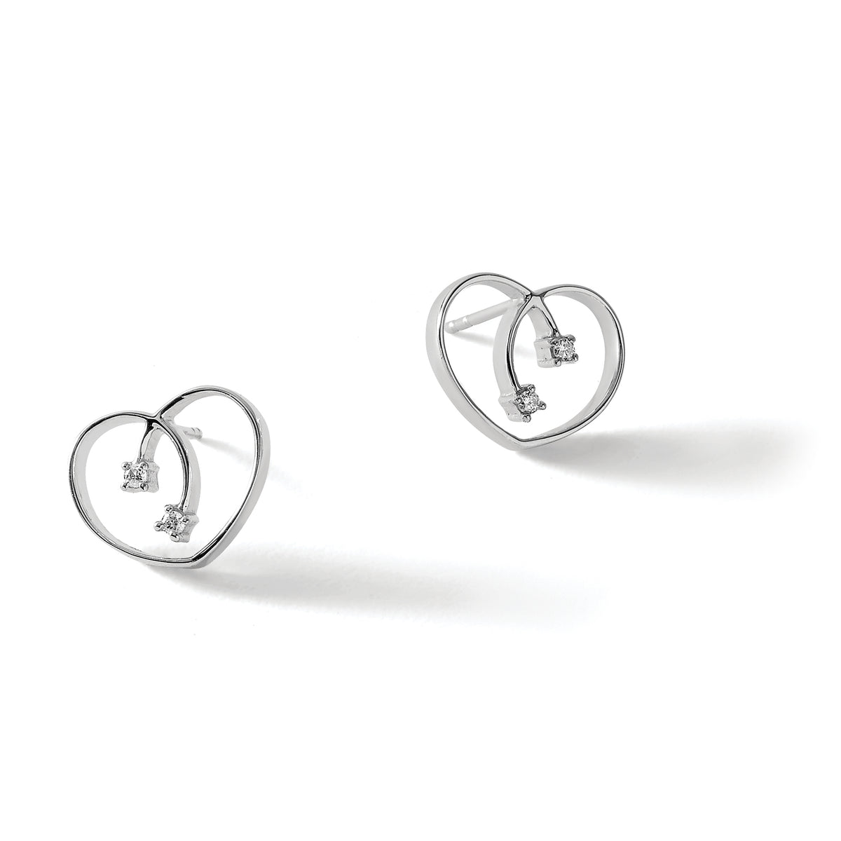 Diamond Heart Stud Earrings in Sterling Silver, 1.3mm (0.04 ct. tw.) - Sophia Jewelers
