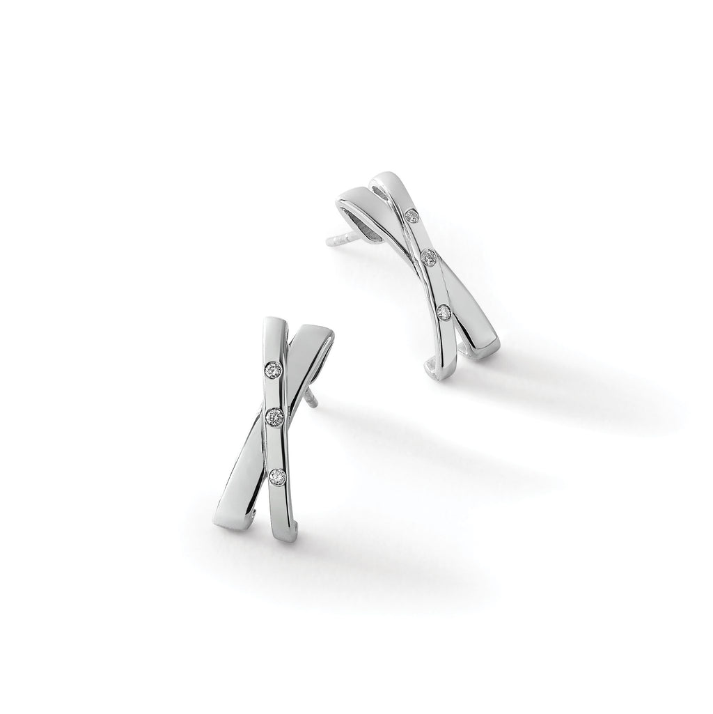 Diamond Crossover Stud Earrings in Sterling Silver, 1.3mm (0.06 ct. tw.) - Sophia Jewelers