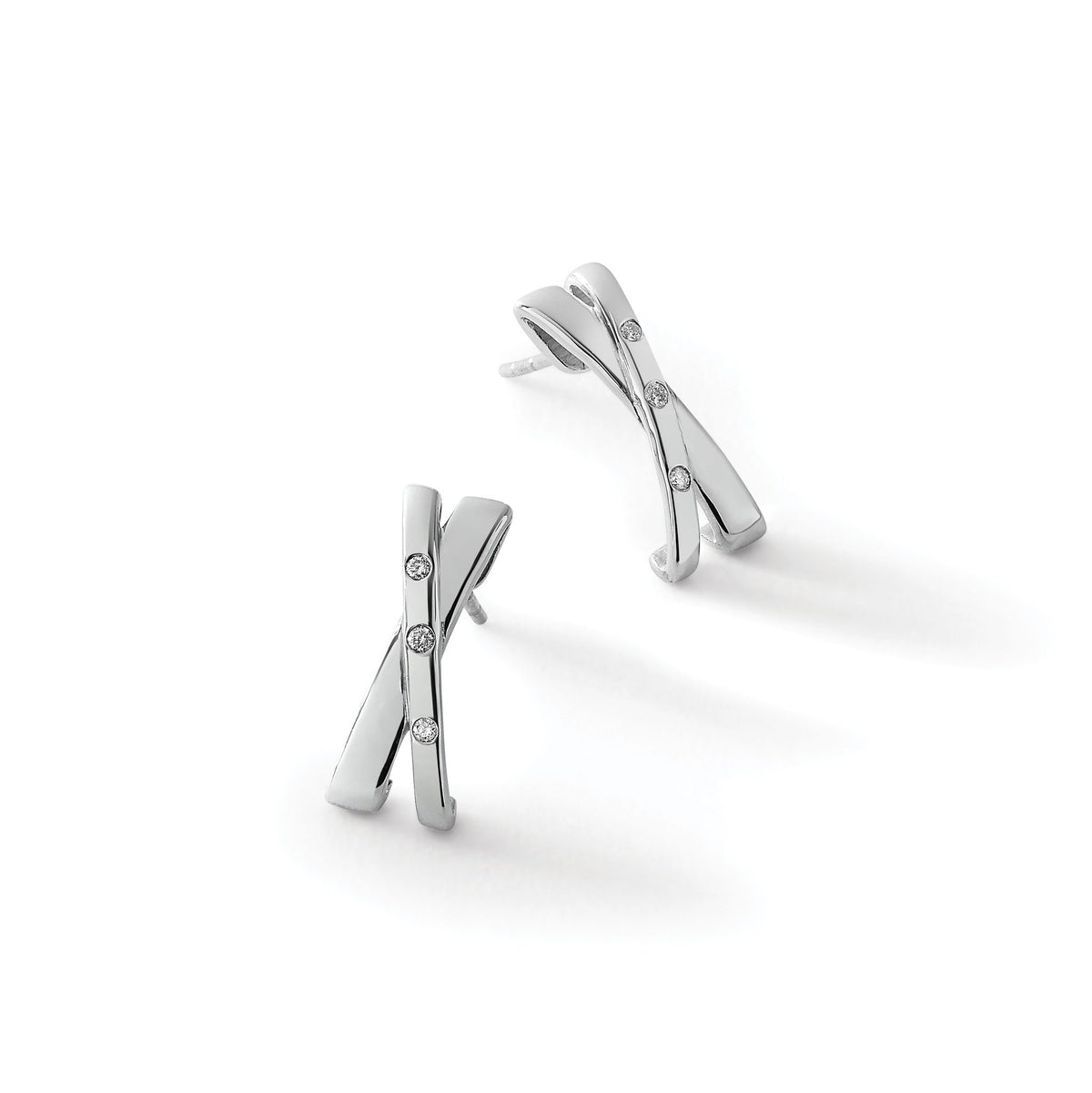 Diamond Crossover Stud Earrings in Sterling Silver, 1.3mm (0.06 ct. tw.) - Sophia Jewelers