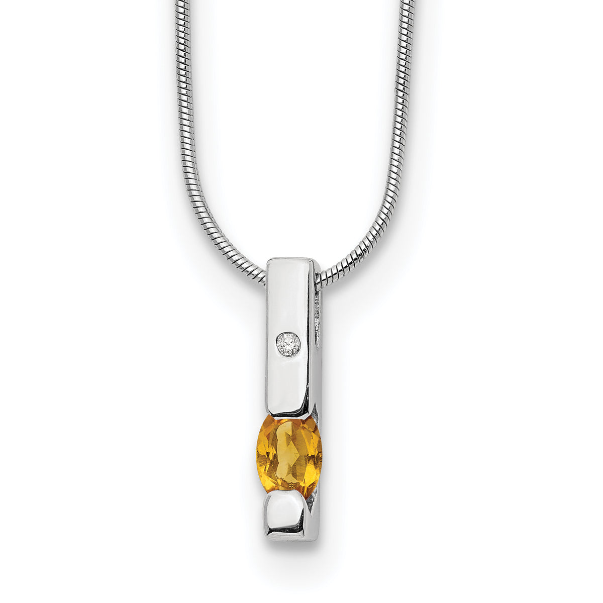 White Ice Sterling Silver Rhodium-Rhodium-Plated 18 inch Diamond and Citrine Necklace with 2 inch Extender