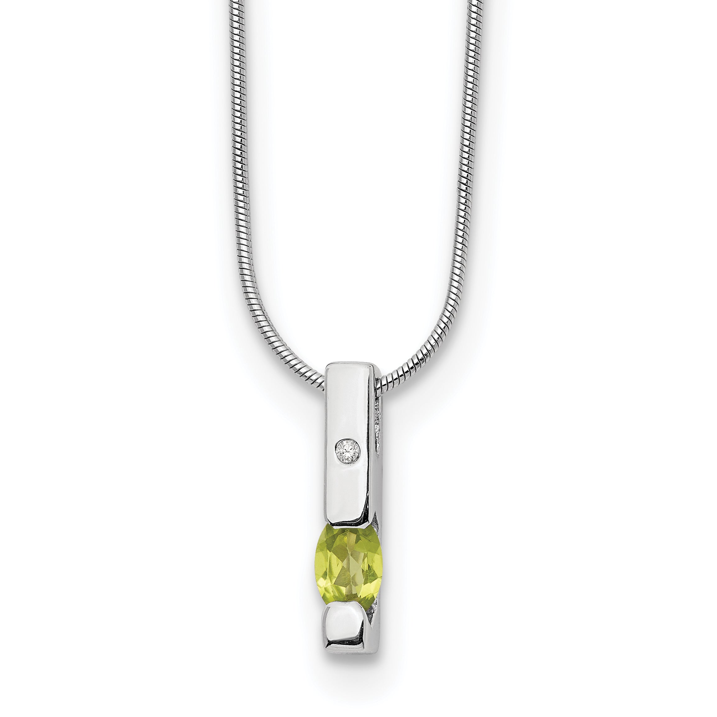 White Ice Sterling Silver Rhodium-Rhodium-Plated 18 inch Diamond and Peridot Necklace with 2 inch Extender Main image