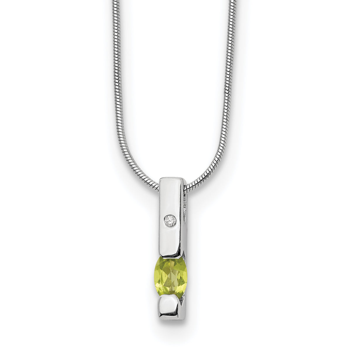 White Ice Sterling Silver Rhodium-Rhodium-Plated 18 inch Diamond and Peridot Necklace with 2 inch Extender