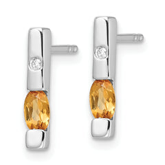 White Ice Sterling Silver  Rhodium-plated Diamond and Citrine Post Earrings