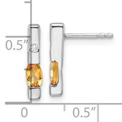 White Ice Sterling Silver  Rhodium-plated Diamond and Citrine Post Earrings
