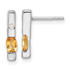 White Ice Sterling Silver  Rhodium-plated Diamond and Citrine Post Earrings