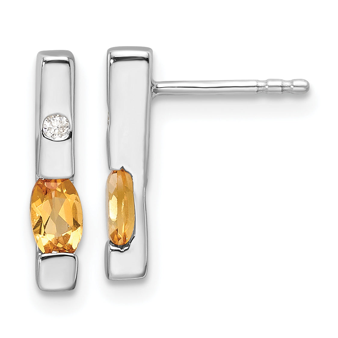 White Ice Sterling Silver  Rhodium-plated Diamond and Citrine Post Earrings