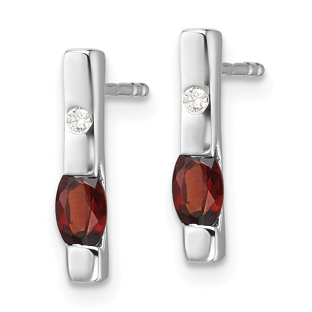 White Ice Sterling Silver Rhodium-plated Diamond and Garnet Post Earrings