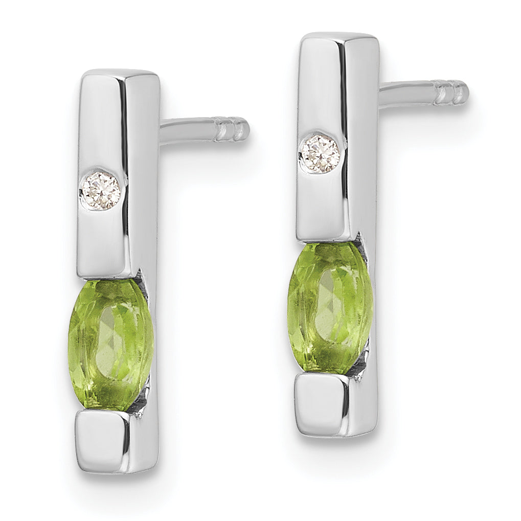 White Ice Sterling Silver Rhodium-plated Diamond and Peridot Post Earrings