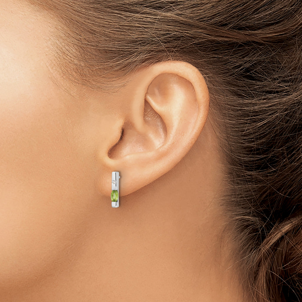 White Ice Sterling Silver Rhodium-plated Diamond and Peridot Post Earrings