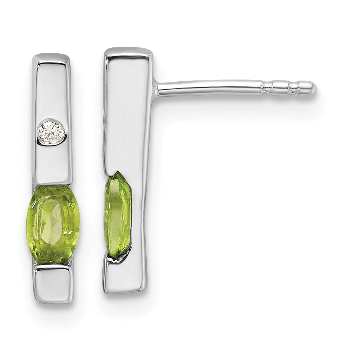 White Ice Sterling Silver Rhodium-plated Diamond and Peridot Post Earrings Main image