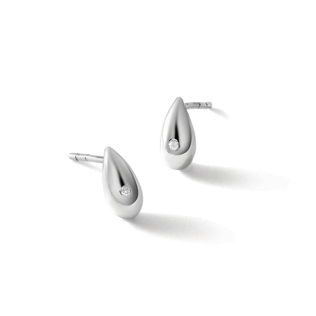 Diamond Teardrop Stud Earrings in Sterling Silver, 1mm (0.01 ct. tw.) - Sophia Jewelers