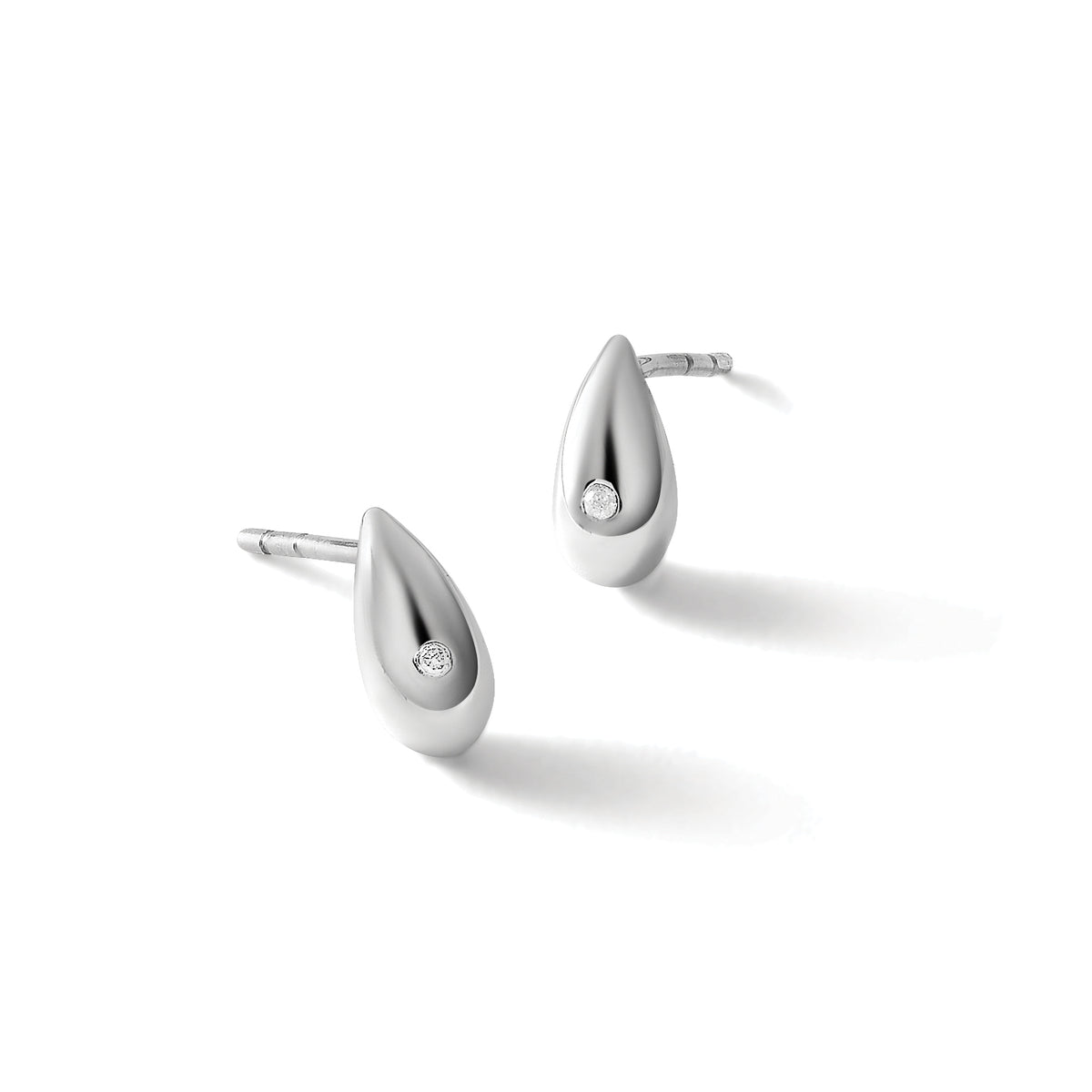 Diamond Teardrop Stud Earrings in Sterling Silver, 1mm (0.01 ct. tw.) - Sophia Jewelers