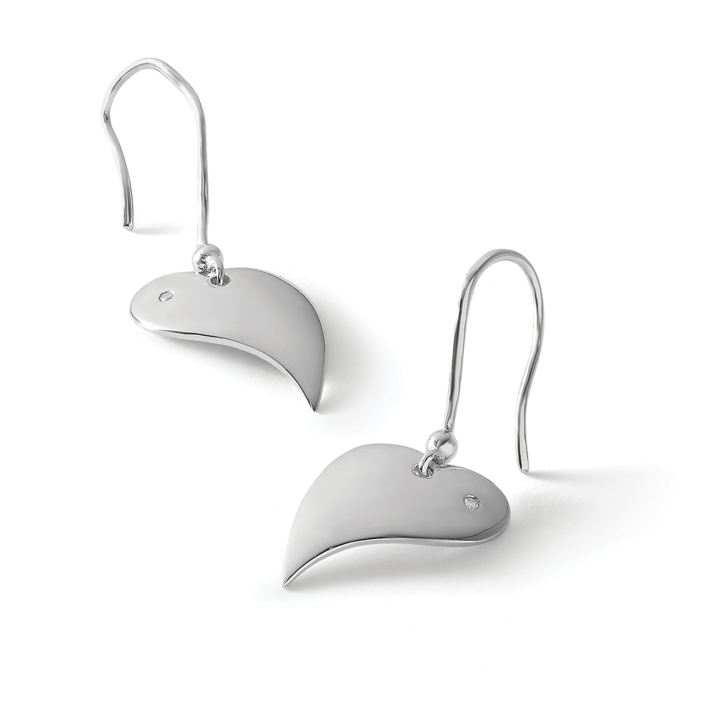 Diamond Heart Dangle Earrings in Sterling Silver, 1mm (0.01 ct. tw.) - Sophia Jewelers