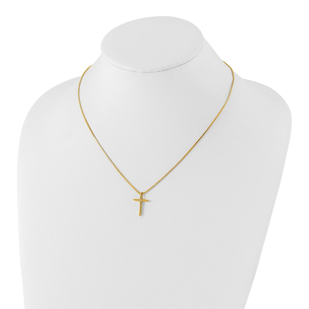 Diamond Cross Necklace in Gold-Plated Sterling Silver (.01 ct. tw.) - Sophia Jewelers
