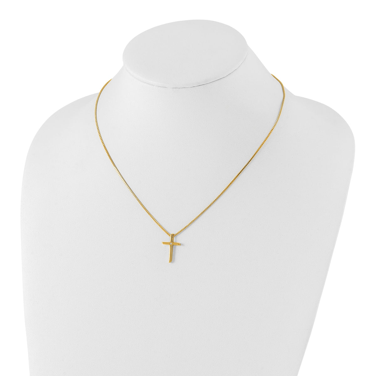 Diamond Cross Necklace in Gold-Plated Sterling Silver (.01 ct. tw.) - Sophia Jewelers