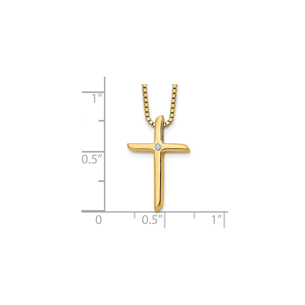 Diamond Cross Necklace in Gold-Plated Sterling Silver (.01 ct. tw.) - Sophia Jewelers