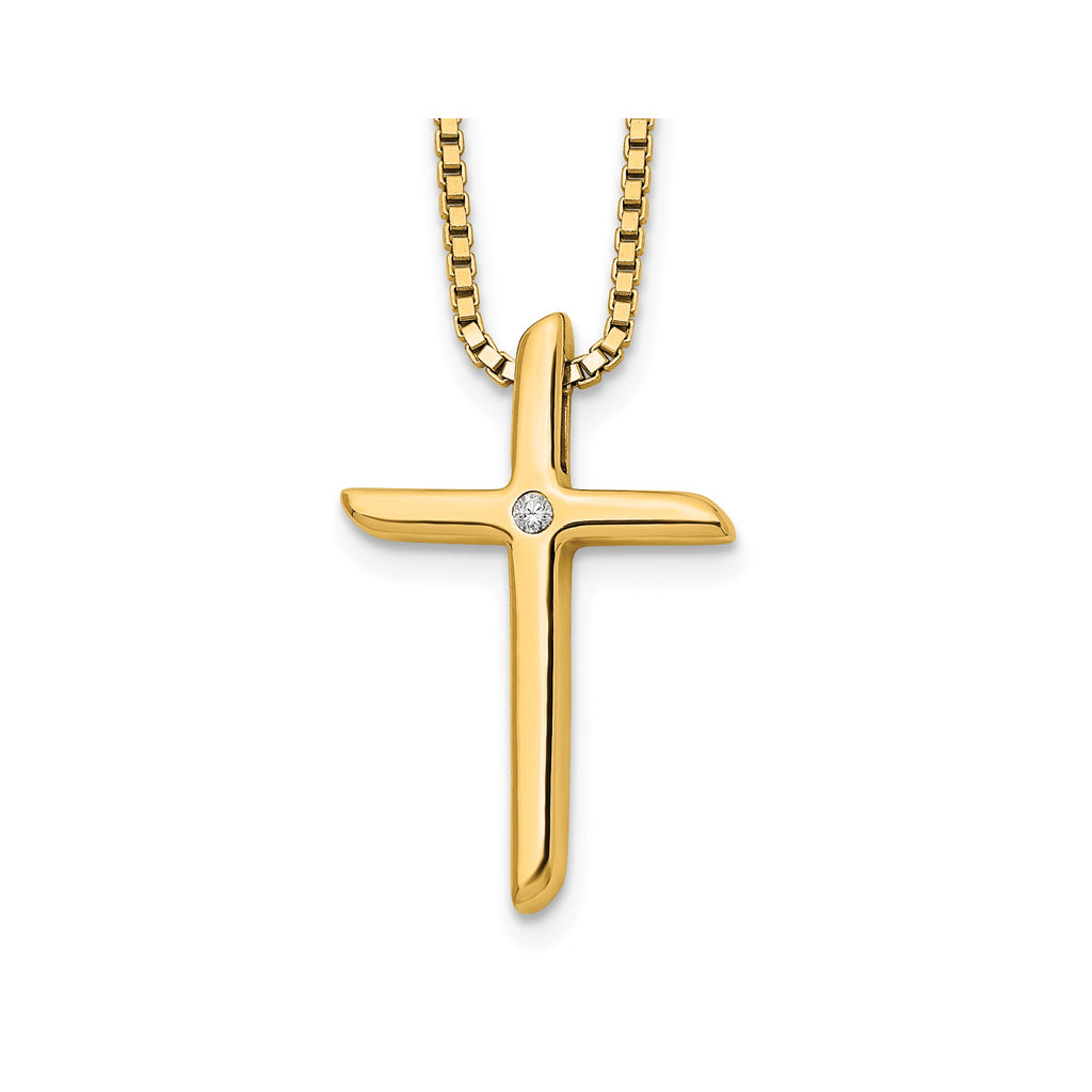 Diamond Cross Necklace in Gold-Plated Sterling Silver (.01 ct. tw.) - Sophia Jewelers