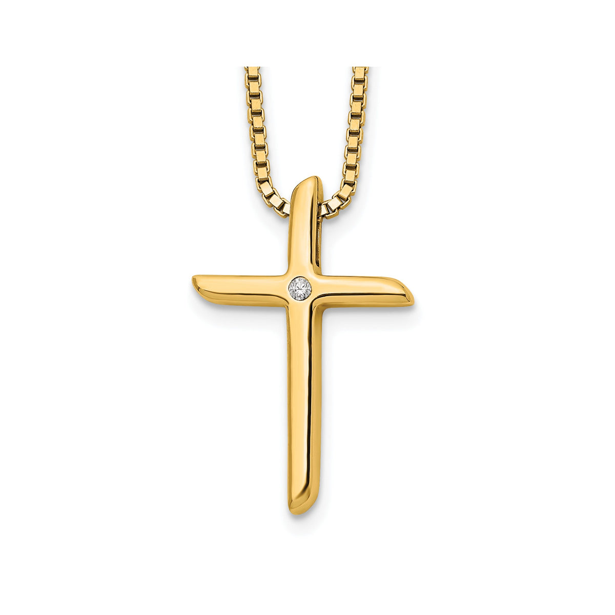 Diamond Cross Necklace in Gold-Plated Sterling Silver (.01 ct. tw.) - Sophia Jewelers