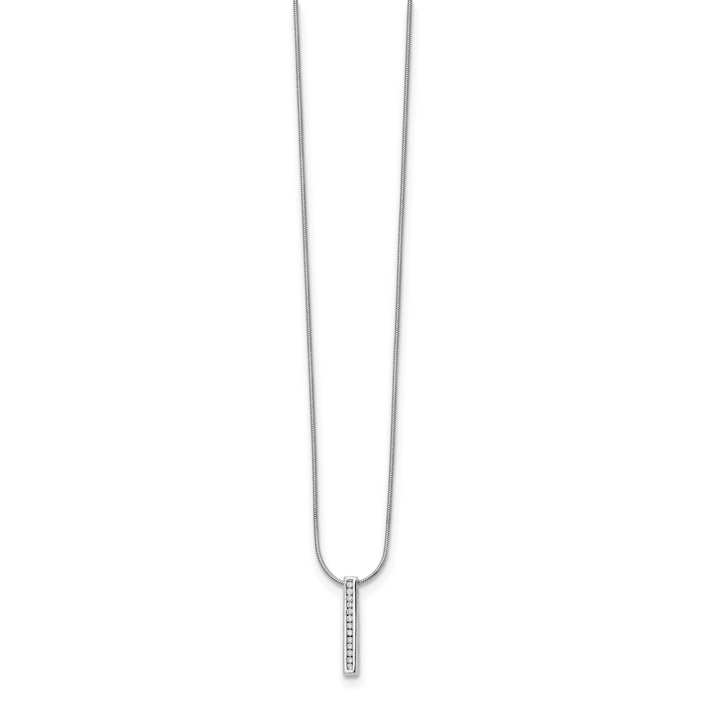White Ice Sterling Silver Rhodium-plated 18 Inch Chanel-set Diamond Vertical Bar Necklace with 2 Inch Extender