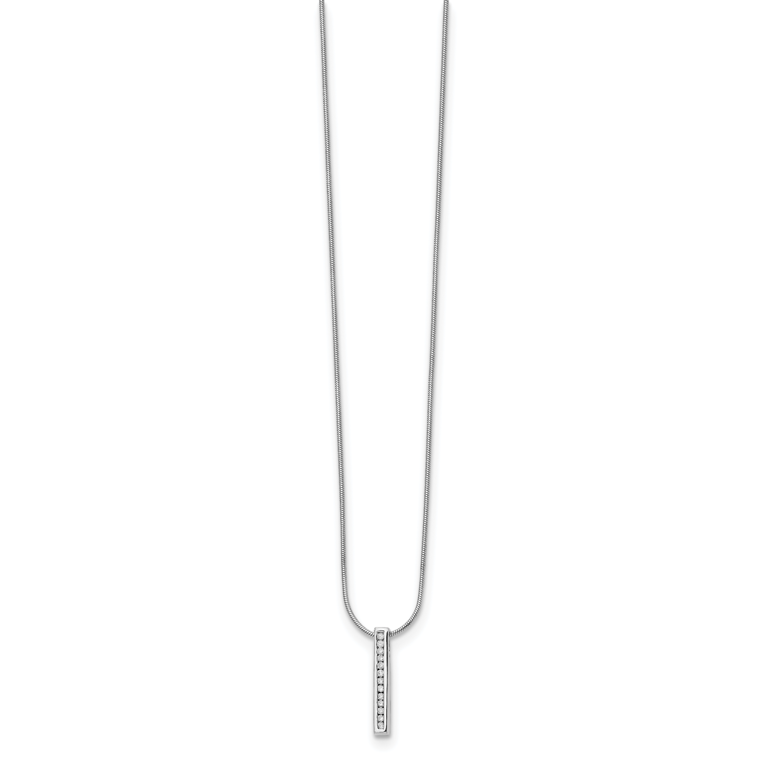 14k White Gold 1/8 carat Lab Grown Diamond VS/SI+ G+ Complete Vertical Bar Pendant Necklace Secondary image