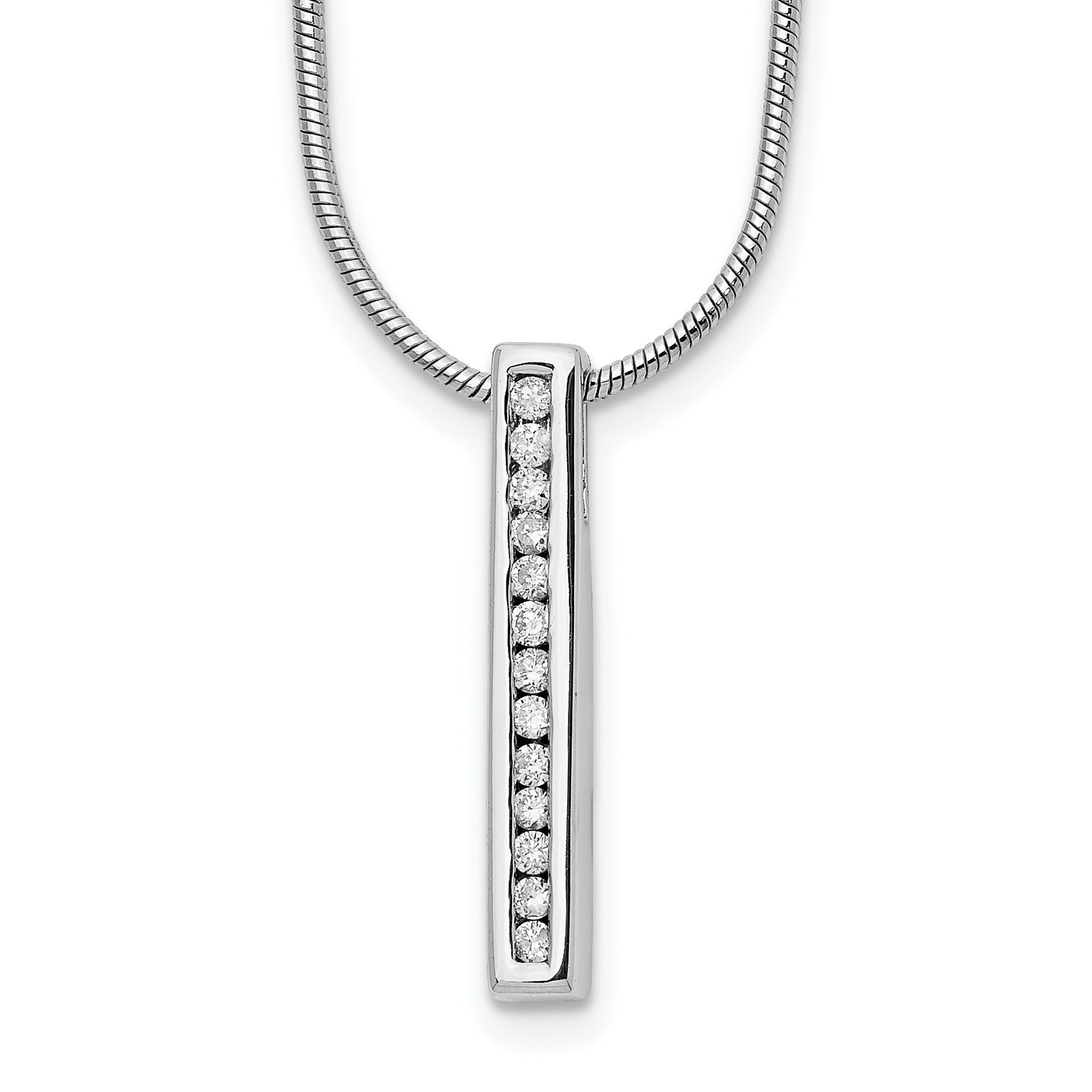 14k White Gold 1/8 carat Lab Grown Diamond VS/SI+ G+ Complete Vertical Bar Pendant Necklace
