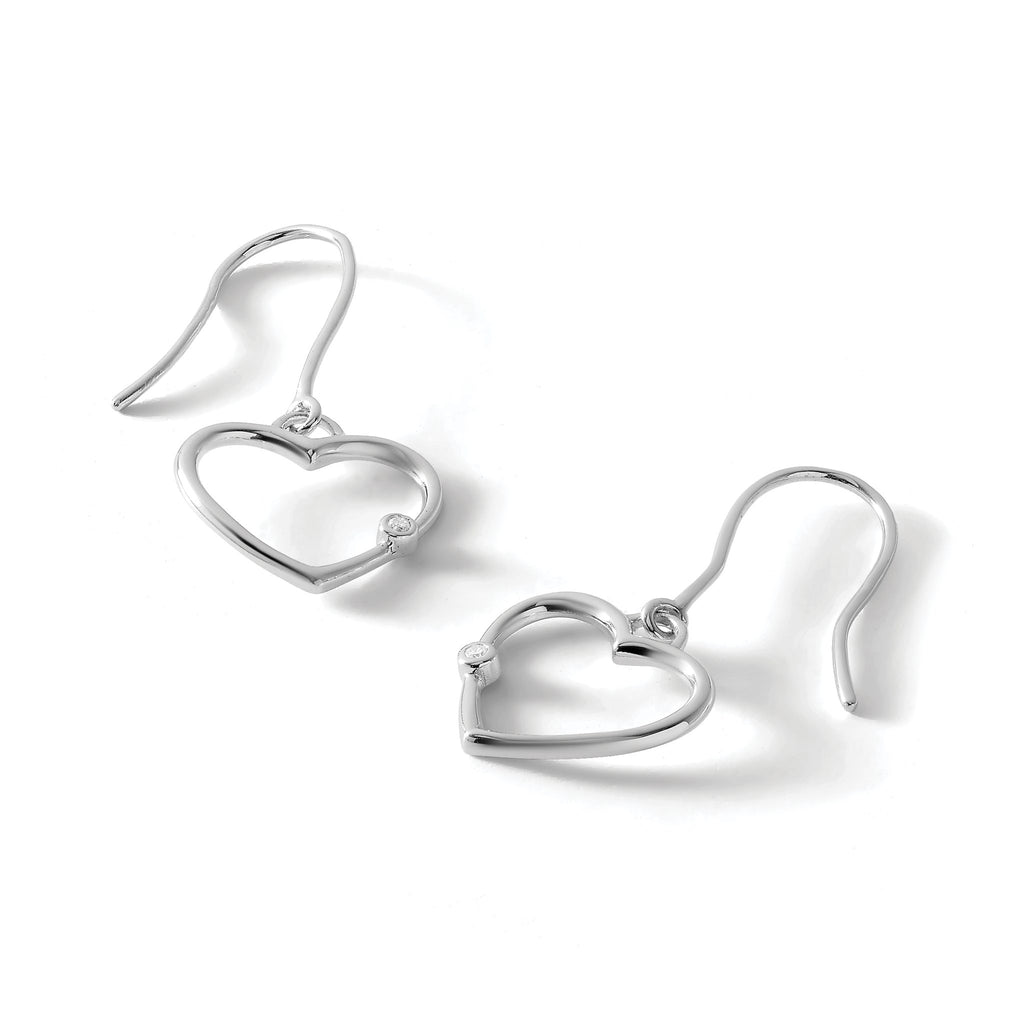 Diamond Heart Dangle Earrings in Sterling Silver, 1.3mm (0.02 ct. tw.) - Sophia Jewelers