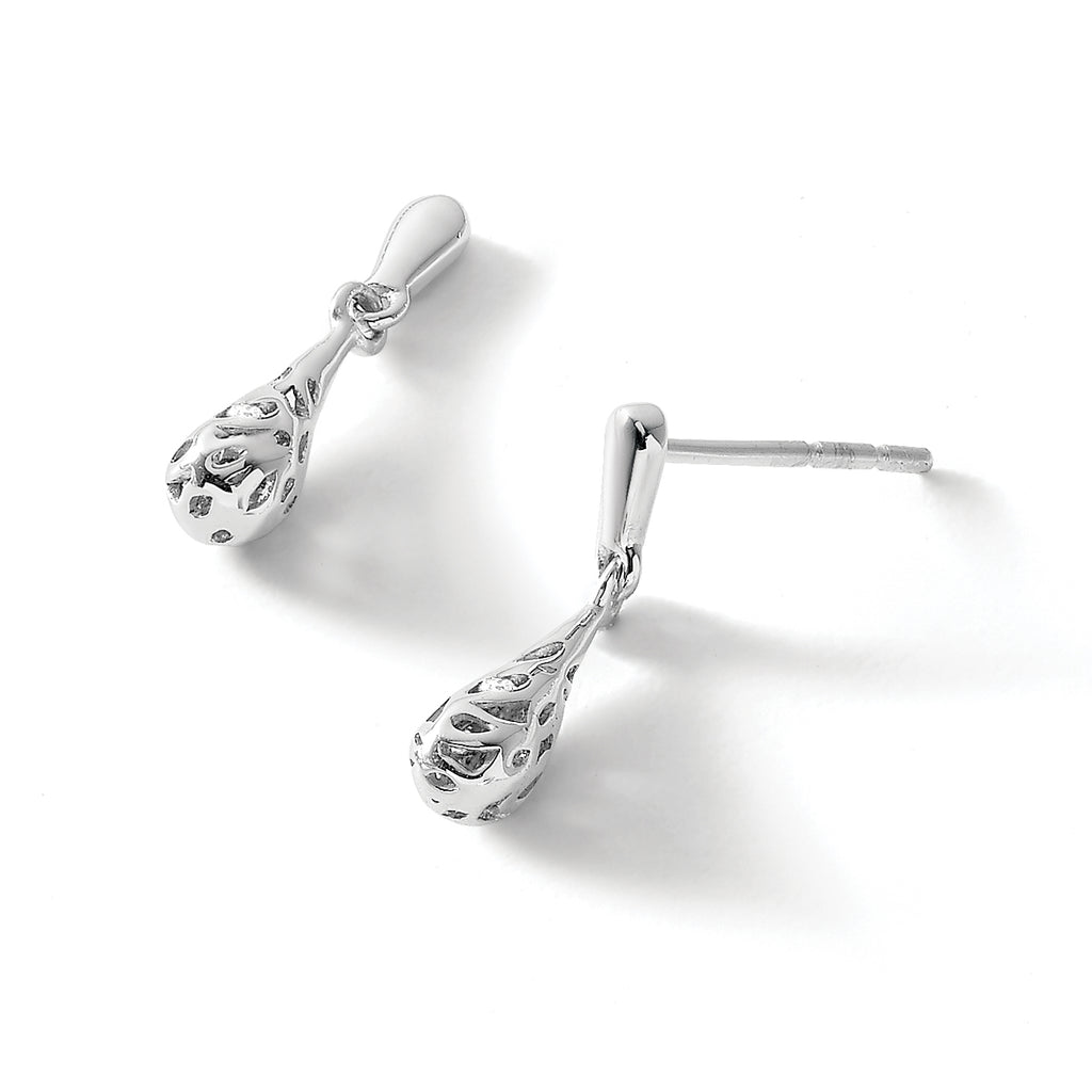 Diamond Filigree Dangle Earrings in Sterling Silver, 1mm (0.01 ct. tw.) - Sophia Jewelers