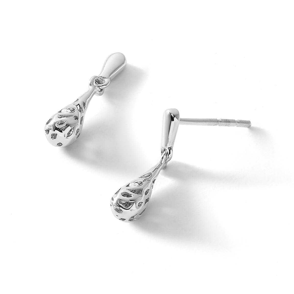 Diamond Filigree Dangle Earrings in Sterling Silver, 1mm (0.01 ct. tw.) - Sophia Jewelers