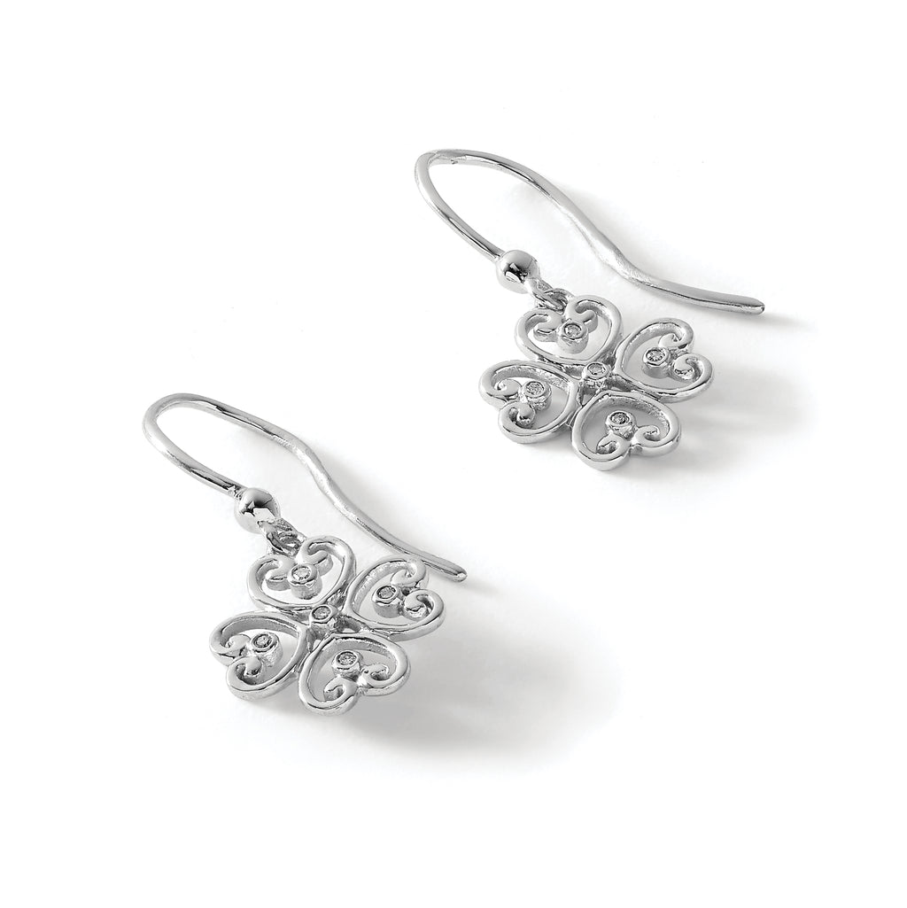 Diamond Dangle Earrings in Sterling Silver, 0.8mm (0.03 ct. tw.) - Sophia Jewelers
