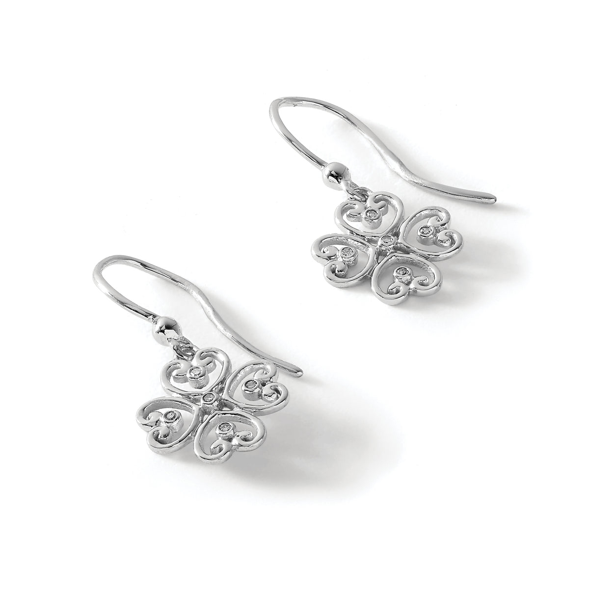 Diamond Dangle Earrings in Sterling Silver, 0.8mm (0.03 ct. tw.) - Sophia Jewelers