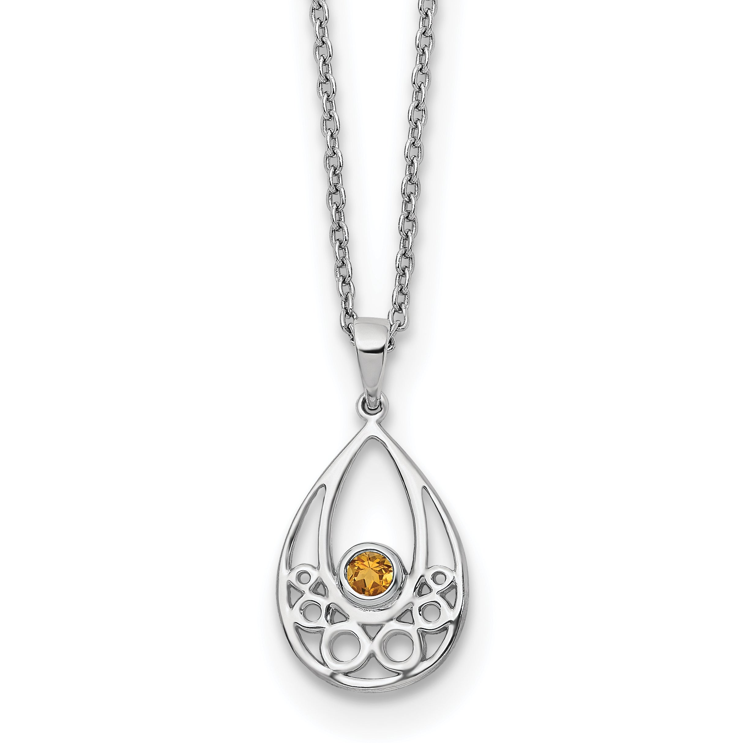 White Ice Sterling Silver Rhodium-Rhodium-Plated 18 inch Citrine Necklace with 2 inch Extender