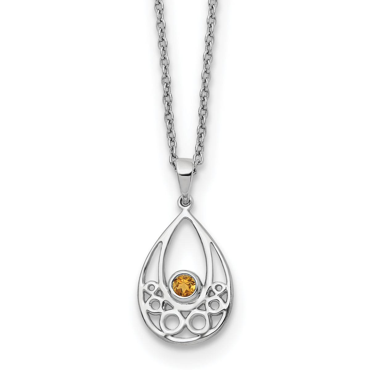 White Ice Sterling Silver Rhodium-Rhodium-Plated 18 inch Citrine Necklace with 2 inch Extender