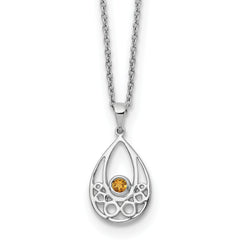 White Ice Sterling Silver Rhodium-Rhodium-Plated 18 inch Citrine Necklace with 2 inch Extender