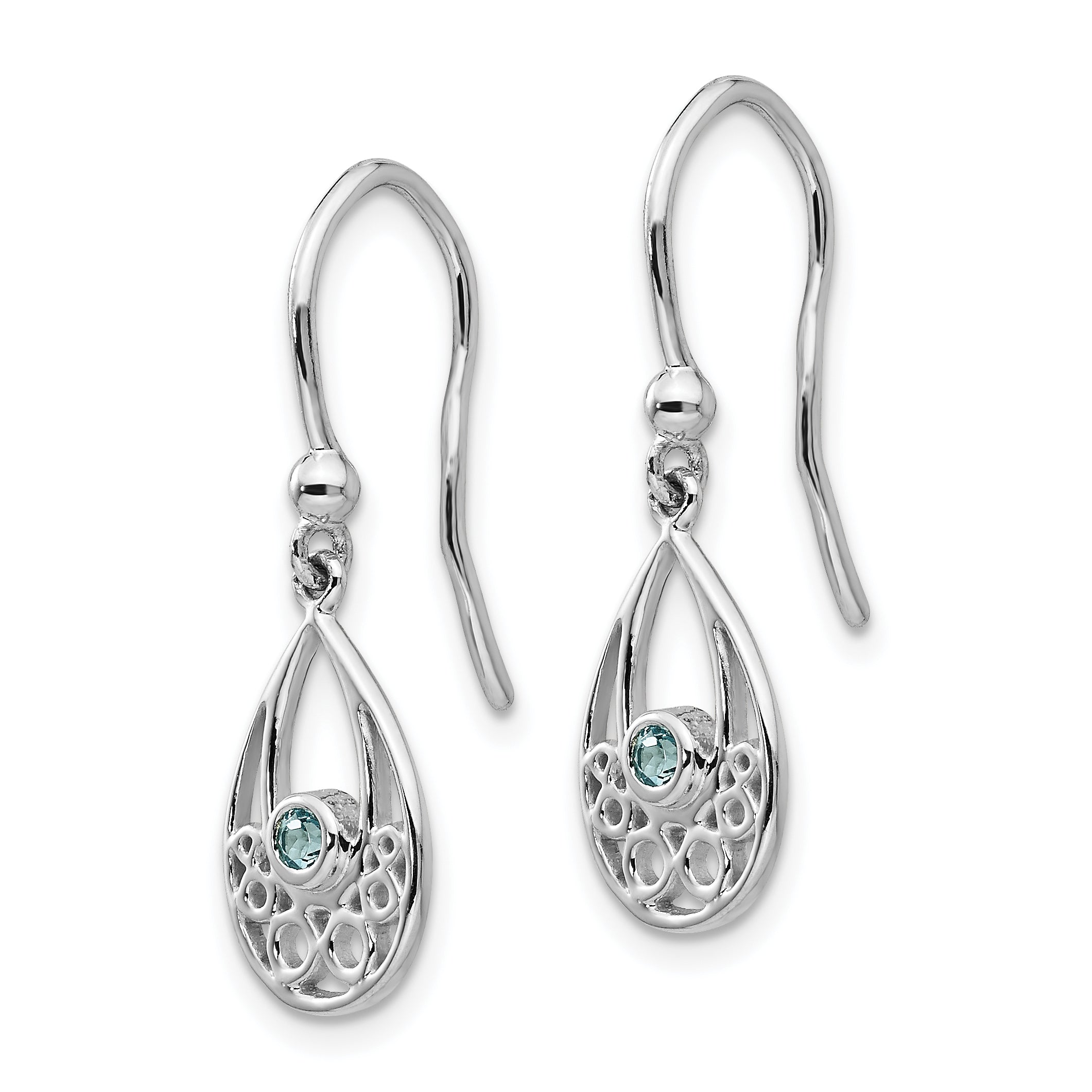 White Ice Sterling Silver Rhodium-plated with Blue Topaz Shepherd Hook Dangle Earrings Secondary image