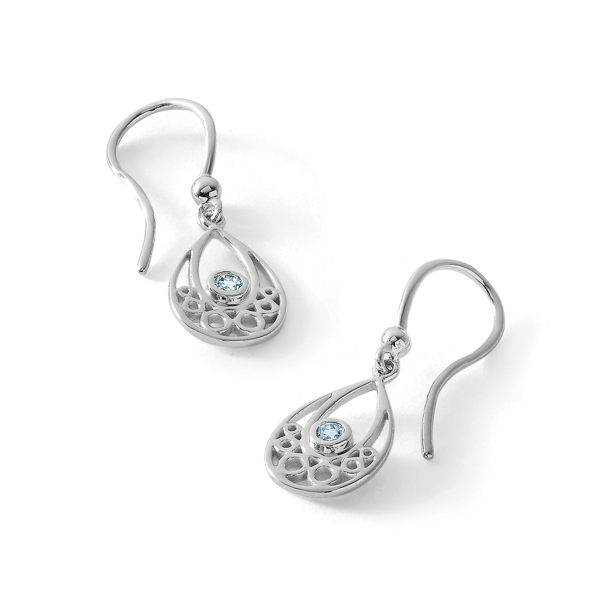 Blue Topaz Shepherd Hook Dangle Earrings in Sterling Silver - Sophia Jewelers