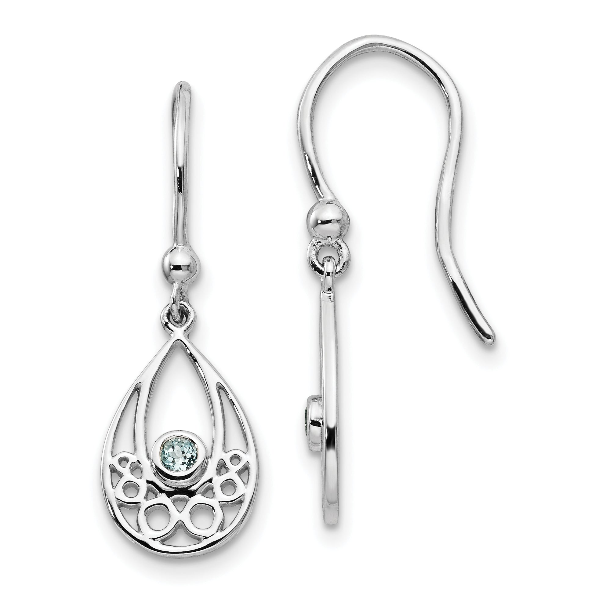 White Ice Sterling Silver Rhodium-plated with Blue Topaz Shepherd Hook Dangle Earrings Main image
