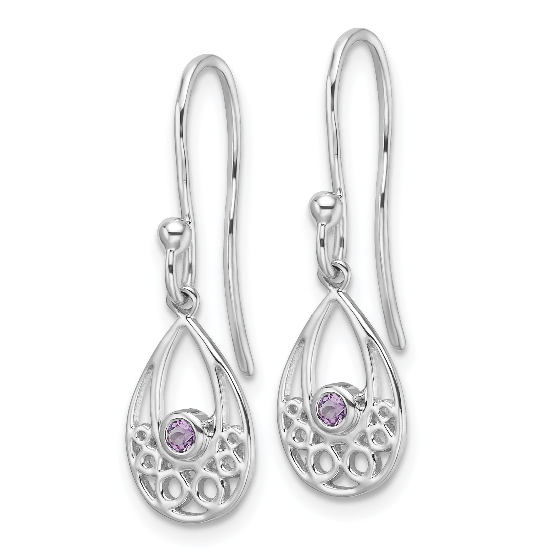 White Ice Sterling Silver Rhodium-plated Amethyst Shepherd Hook Earrings