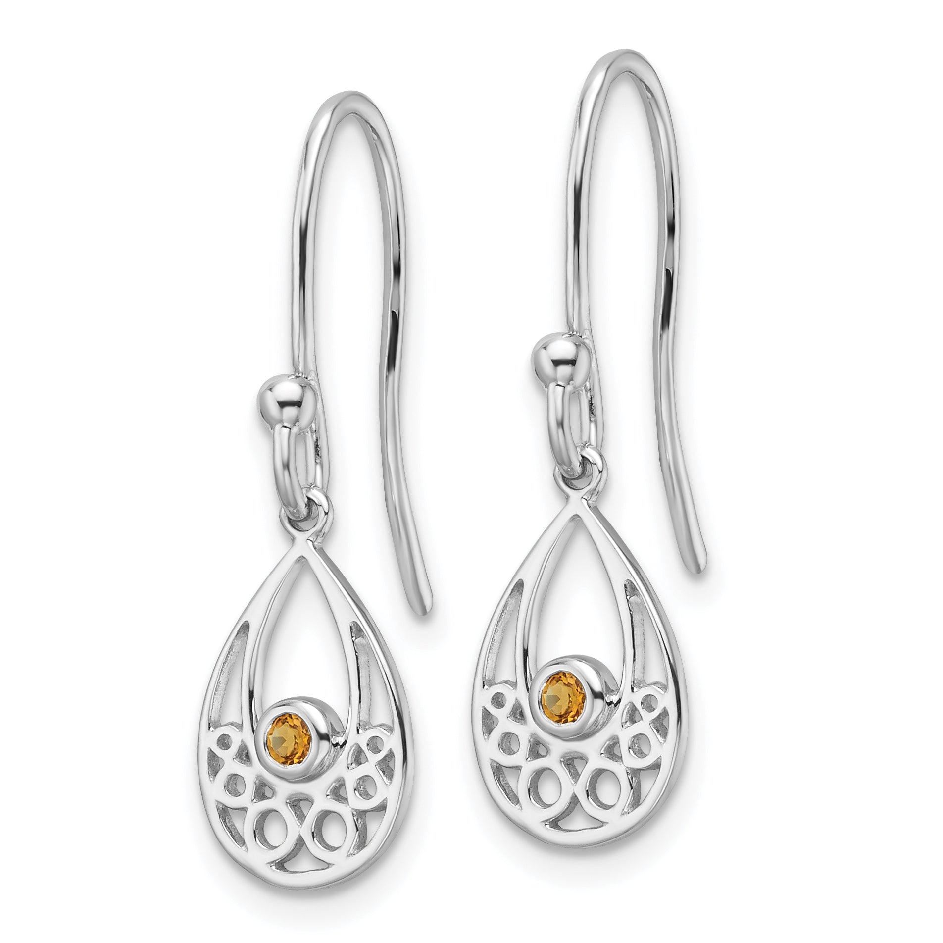 White Ice Sterling Silver Rhodium-plated Citrine Shepherd Hook Earrings