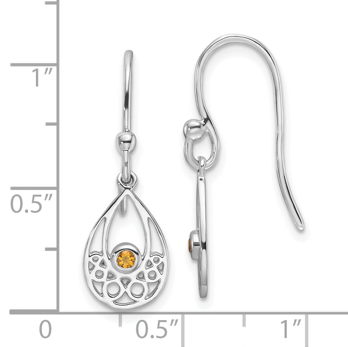 White Ice Sterling Silver Rhodium-plated Citrine Shepherd Hook Earrings